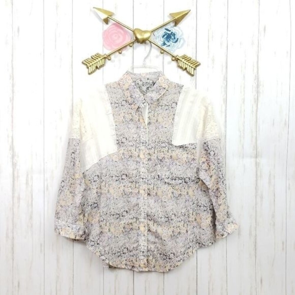Free People Floral Dolman Sleeve Button Up Size XS